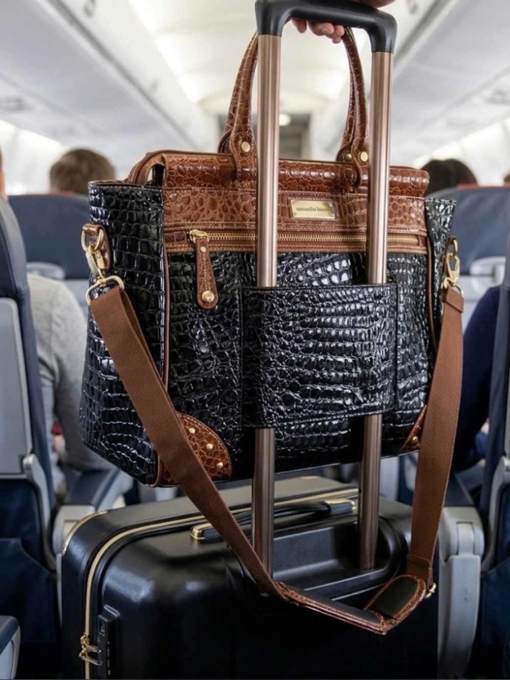 Samantha Brown Classic Black & Brown Mock-Crocodile Weekender Travel Bag